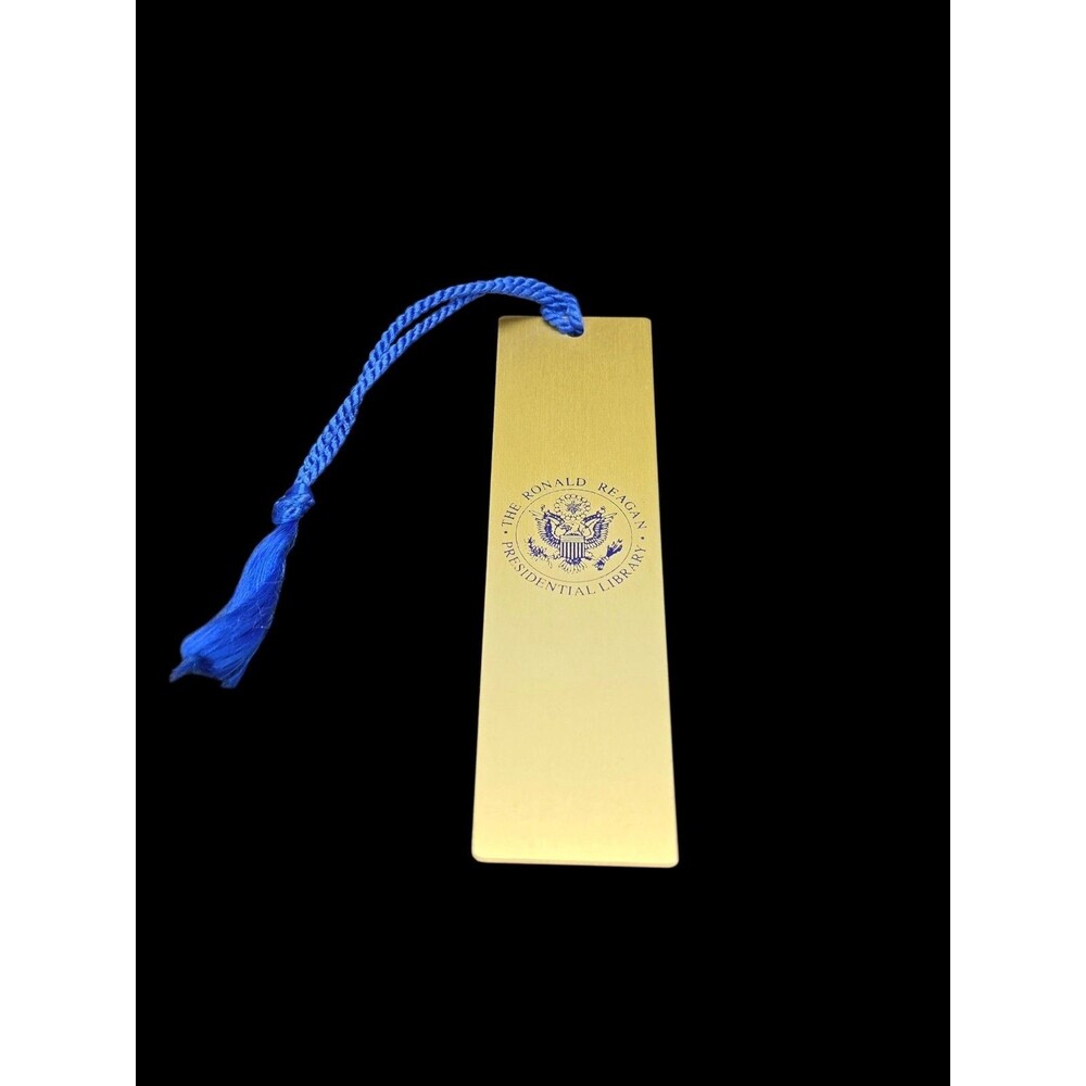 The Ronald Reagan Presidential Library (Gold Tone) Metal Bookmark Blue Rope Rare